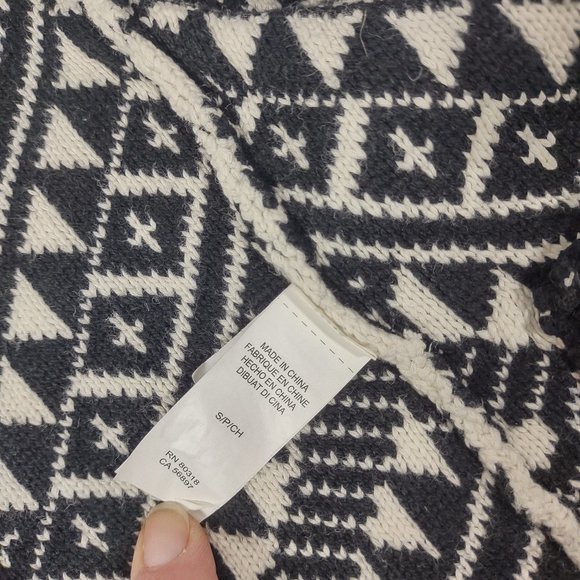 Lucky Brand Black and White Zip Jacket Tapestry Boho Aztec Tribal Size S… - Picture 6 of 7